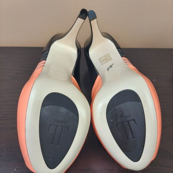 LORIBLU Made in Italy Sz 39 (US 8.5) Patent Leather Platform Pumps Salmon Black - Picture 8 of 12
